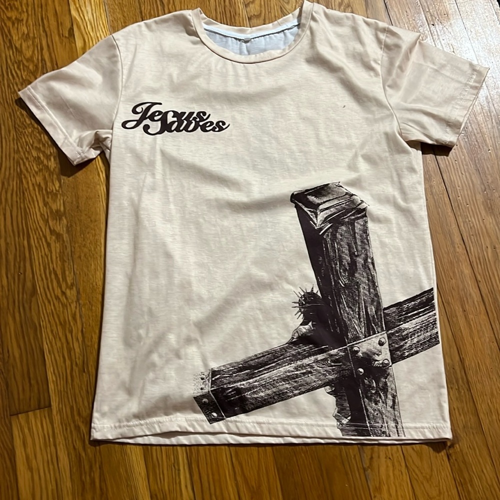 Dope Y2K Grunge graphic Jesus Saves Tee L